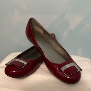 Calvin Klein cherry red patent leather Lucie flats